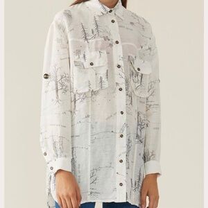 GANNI Silk Linen Girls On Top Oversized Tunic Shirt